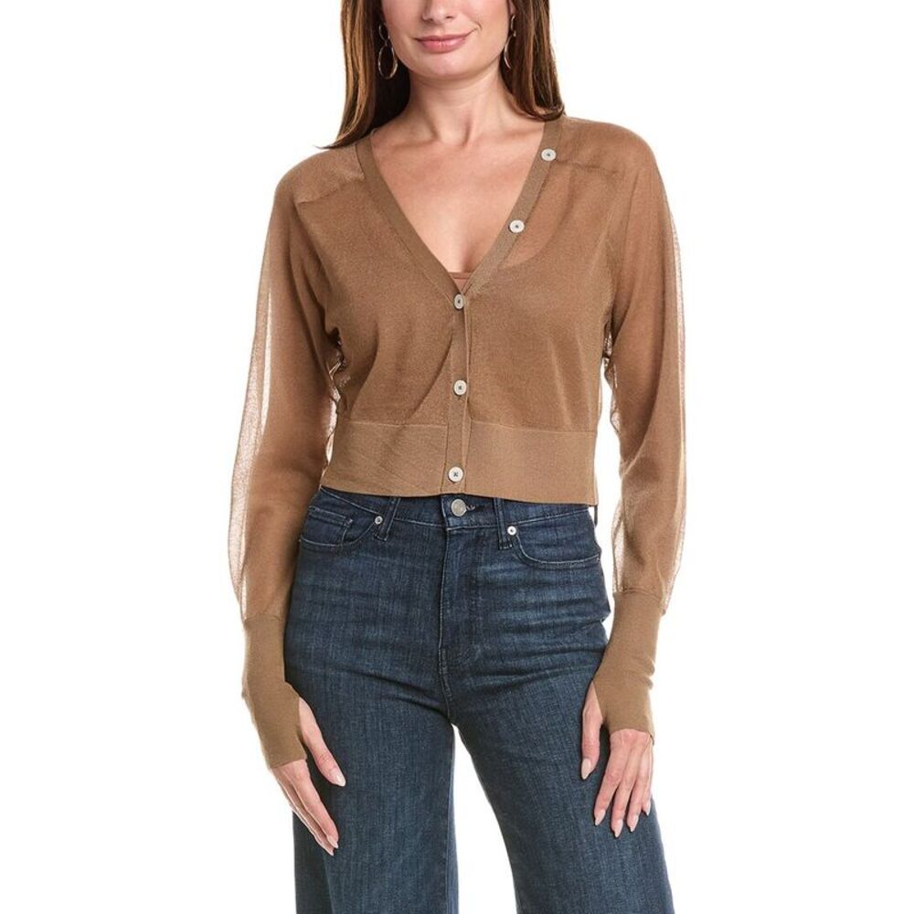 Kenneth Cole Womens  Sheer Saddle Shoulder Crop Cardigan, Brown